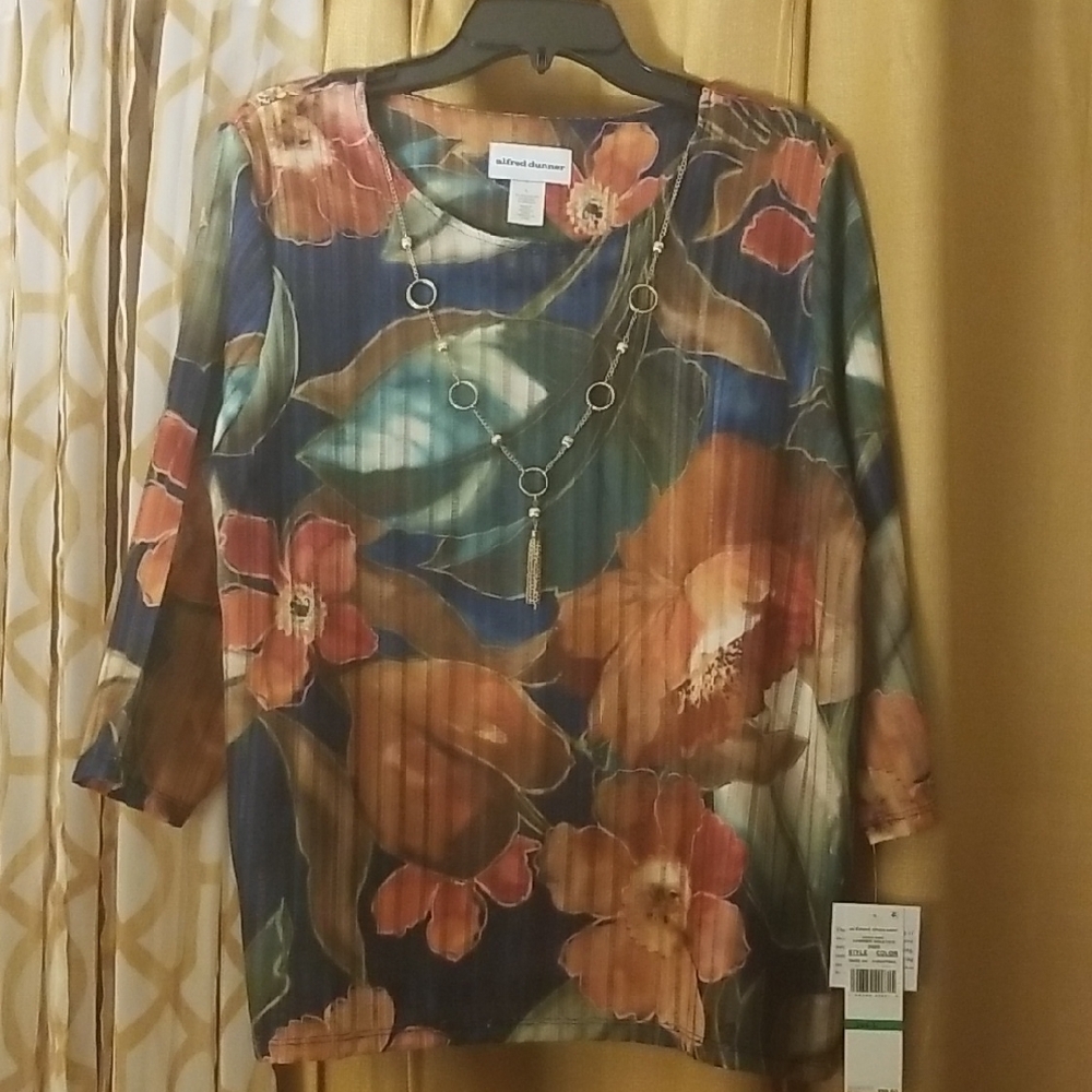 Alfred Dunner Women's Floral Blouse - Orange, Blue, Green